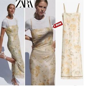 ZARA LIMITED EDITION CREAM SEQUINNED FLORAL FLOWER SLIP DRESS Sz M SS2020
